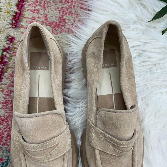Dolce Vita Neutral Minimalist Chunky Platform Elias Dune Suede Leather Loafers 9 - Picture 4 of 9